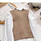 Französische zweiteilige Bluse mit kleinem eckigem Ausschnitt und genähten langen Ärmeln 6592