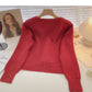 Vintage V-neck slim loose long sleeve knit top  5874