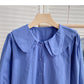 Baby collar solid color long sleeve shirt looks thin and versatile top  6372