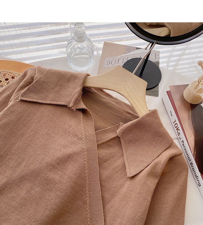 Niche design cross Lapel strap short sweater  6478