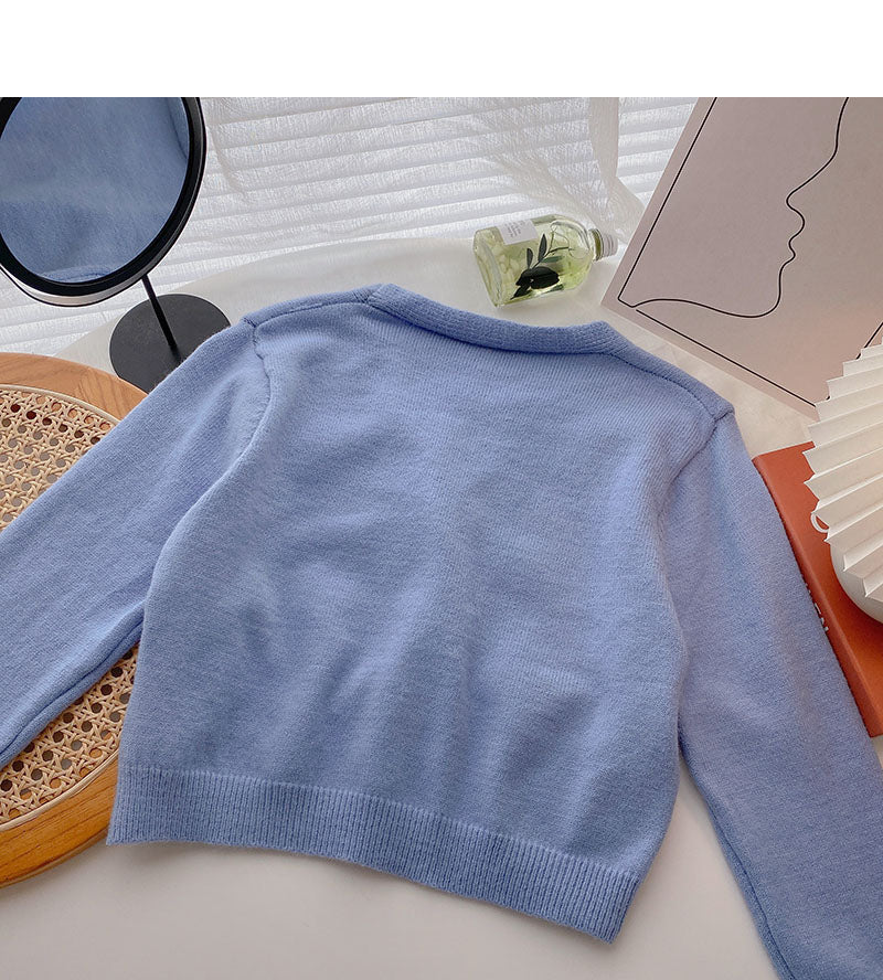 Floral embroidery V-neck short long sleeve jacket  5849