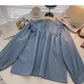 Design stitching long sleeve crew neck loose top  6313