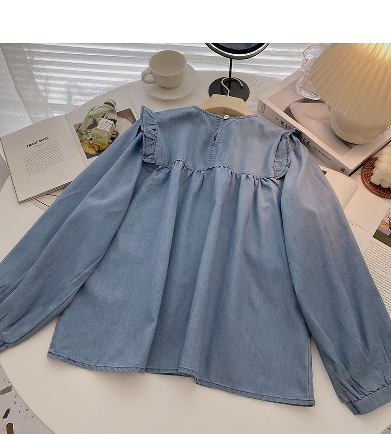 Design stitching long sleeve crew neck loose top  6313