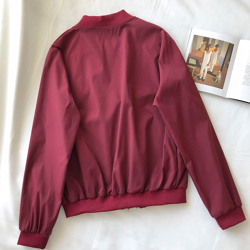 Baseball Jacket loose long sleeve stand collar Zipper Jacket Women  6210
