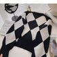 Fashion retro color blocking Plaid long sleeve loose cardigan  6007