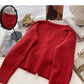 Lace edge V-Neck long sleeve design loose short top  6048