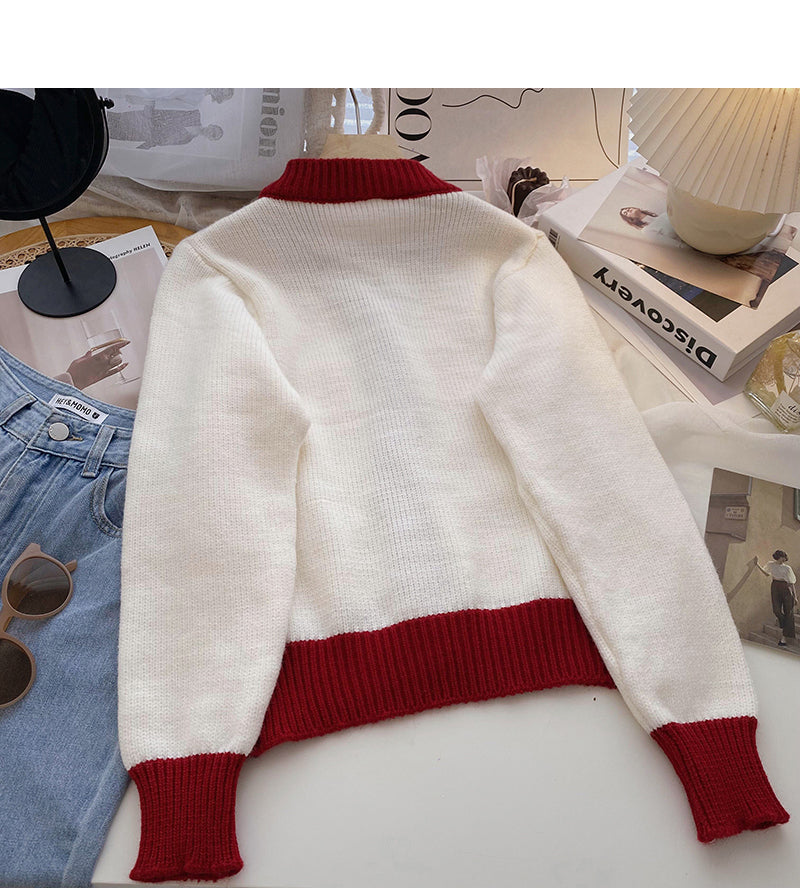 Ausgehöhltes Design des farblich passenden Langarm-Retro-Pullovers 6196