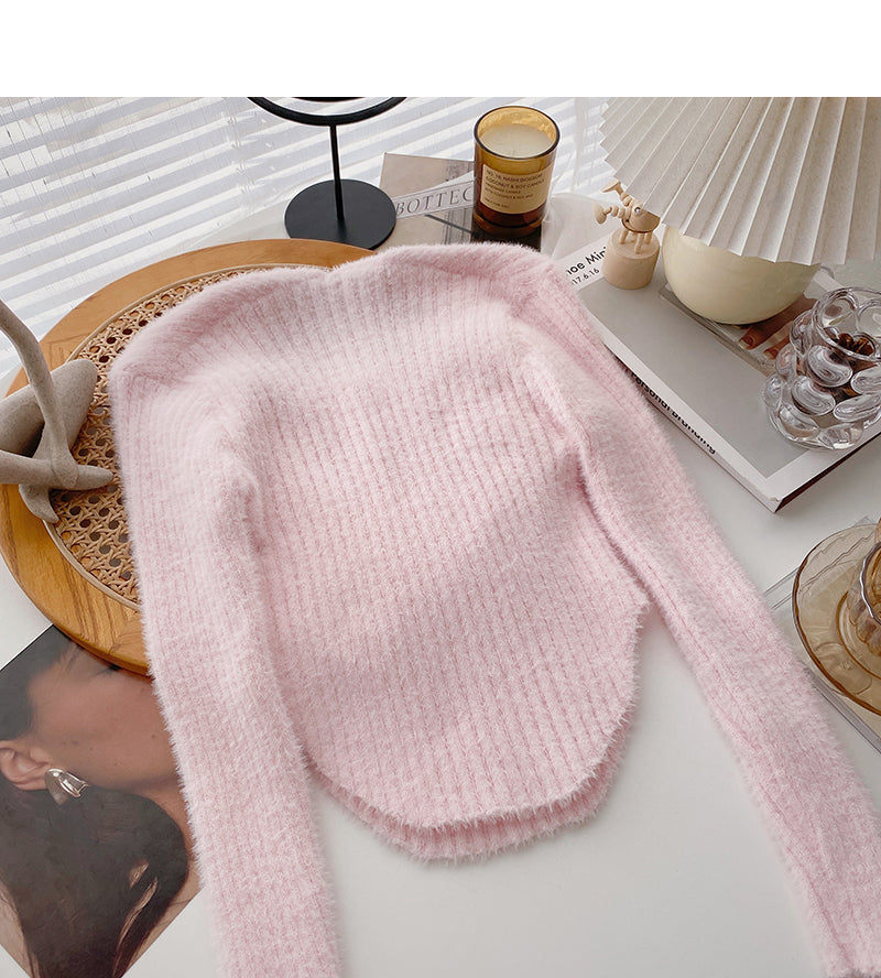 Wollpullover, Slim Fit, kurzes Oberteil mit eckigem Ausschnitt, zweireihig geknöpft 6603