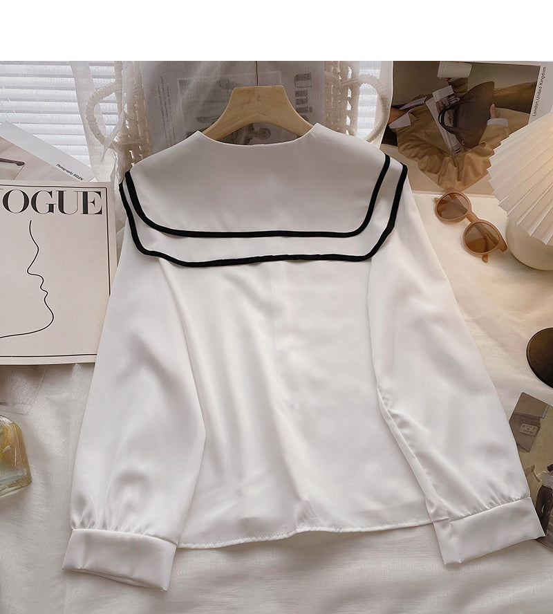 Chemise à manches longues vintage slim à col bleu marine 6419