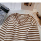 Streifenfarbe Kontrast V-Ausschnitt Pullover Langarm Temperament Pullover 6000
