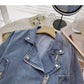 Denim jacket casual zipper design long sleeve top  6216