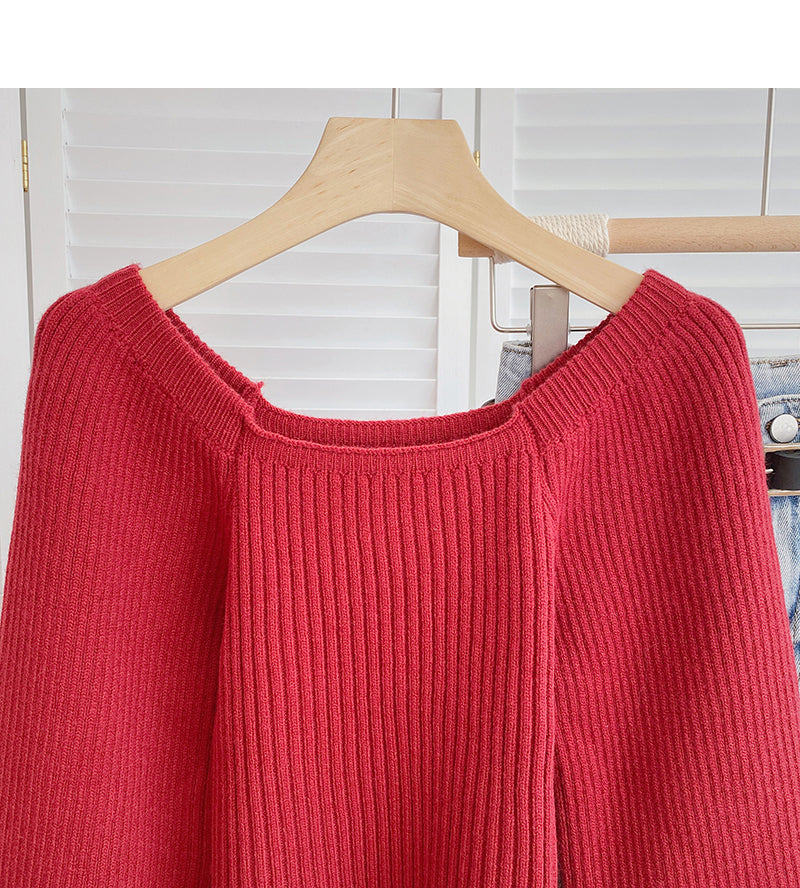Der Vintage-Pullover mit Laternenärmeln und eckigem Halsausschnitt sieht dünn und modisch aus 6090