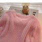 Korean slim fit versatile round neck long sleeve mink coat  5868