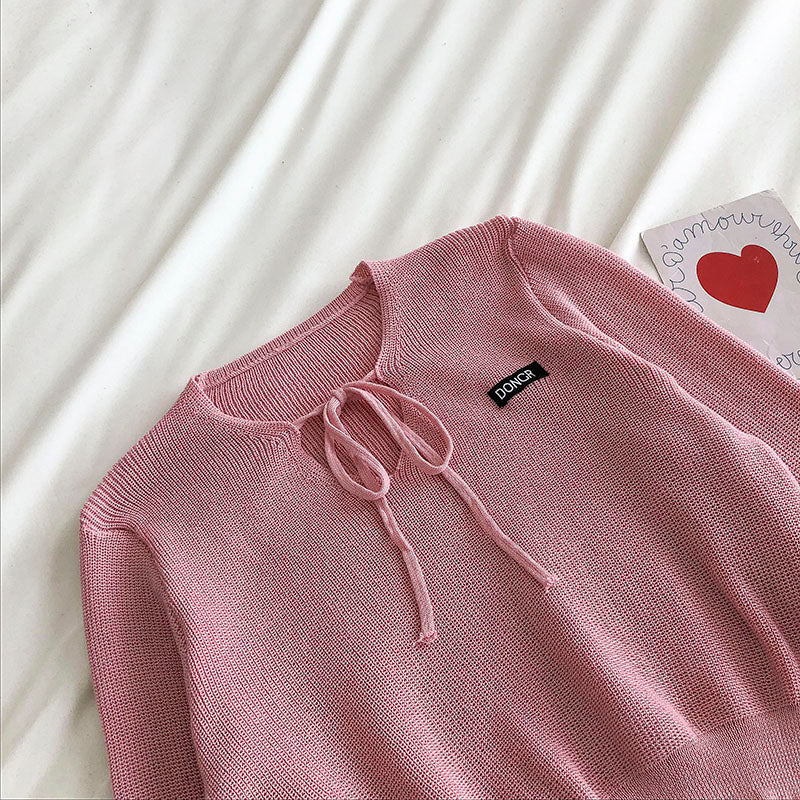Neues koreanisches Casual-Ins-Faul-Langarm-Pullover-Top 6476