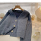 Korean chic temperament V-Neck long sleeve loose top  5870
