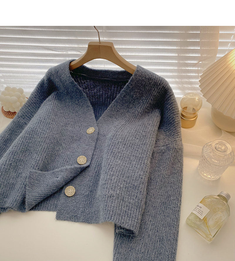 Korean chic temperament V-Neck long sleeve loose top  5870
