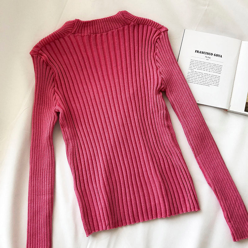 V-Ausschnitt, schmal, langärmlig, schmaler Schnitt, Netzstoff, rot, Pit-Strip-Pullover, Damen 6501
