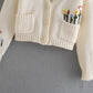 French Sweet V-Neck Langarm Blumen Jacquard Pullover Strickmantel 7355