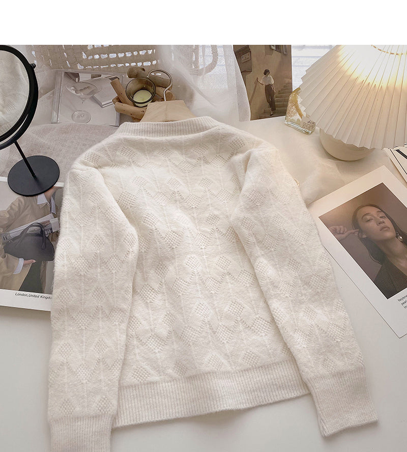 Single breasted Vintage crew neck sweater coat  6192