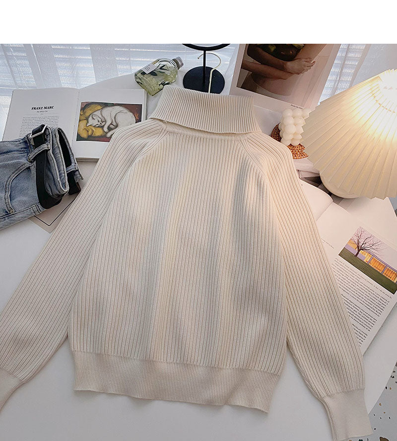 Strickpullover Damen Retro Einfach Stehkragen Pullover Langarm Top 6662