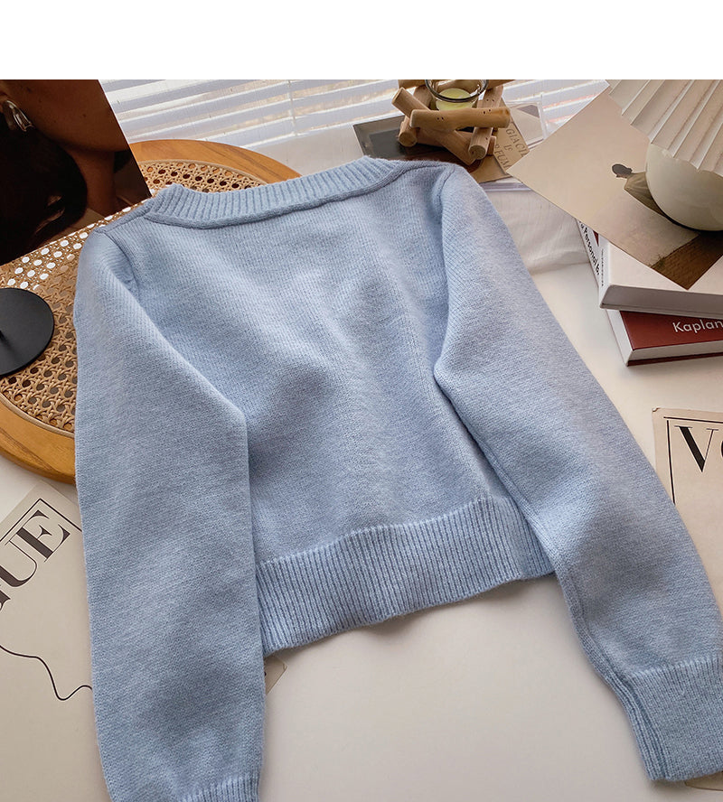 Vintage French short knit cardigan design long sleeve top  6668