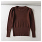 Round neck bubble sleeve elastic slim knit sweater  7444