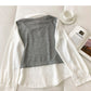 Design sense stitching fake two thin sweaters  6450