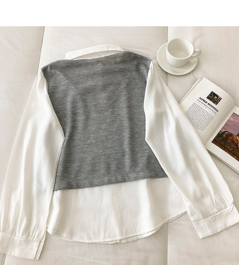 Design sense stitching fake two thin sweaters  6450
