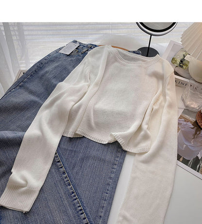 Lässiges einfarbiges kurzes Pullover Langarm T-Shirt 6504
