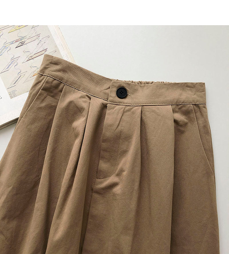 Solid Hong Kong style leisure high waist A-shaped medium and long skirt  5693