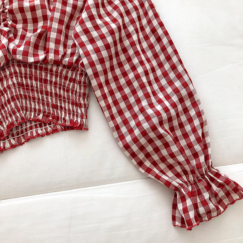 Korean girls' sweet little Plaid Shirt  6249