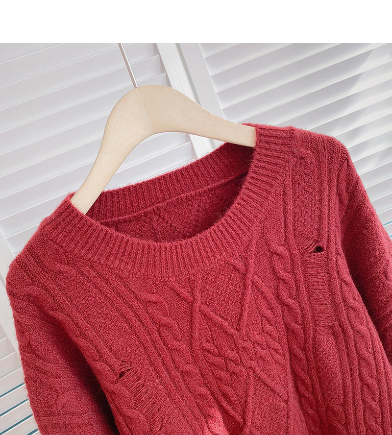 Twist solid color knitted sweater women's lazy style  6158