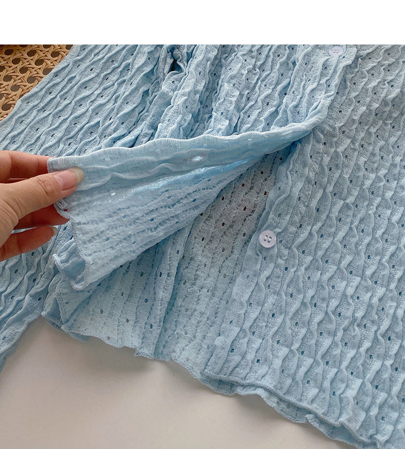 Slim and slim pleated top trendy and niche V-neck shirt female  6312