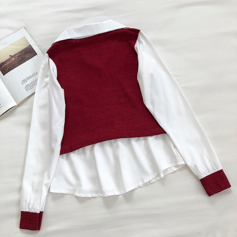 Women's sense of foreign style fake two-piece shirt design  6240