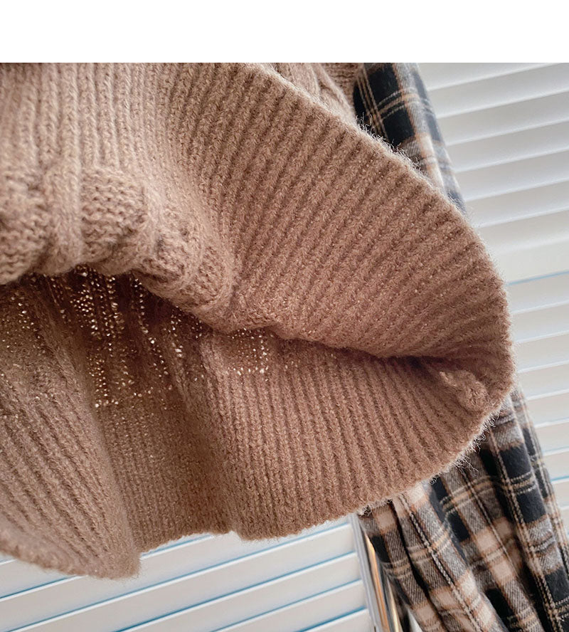Vintage Linen knitted Plaid long sleeve sweater  6141