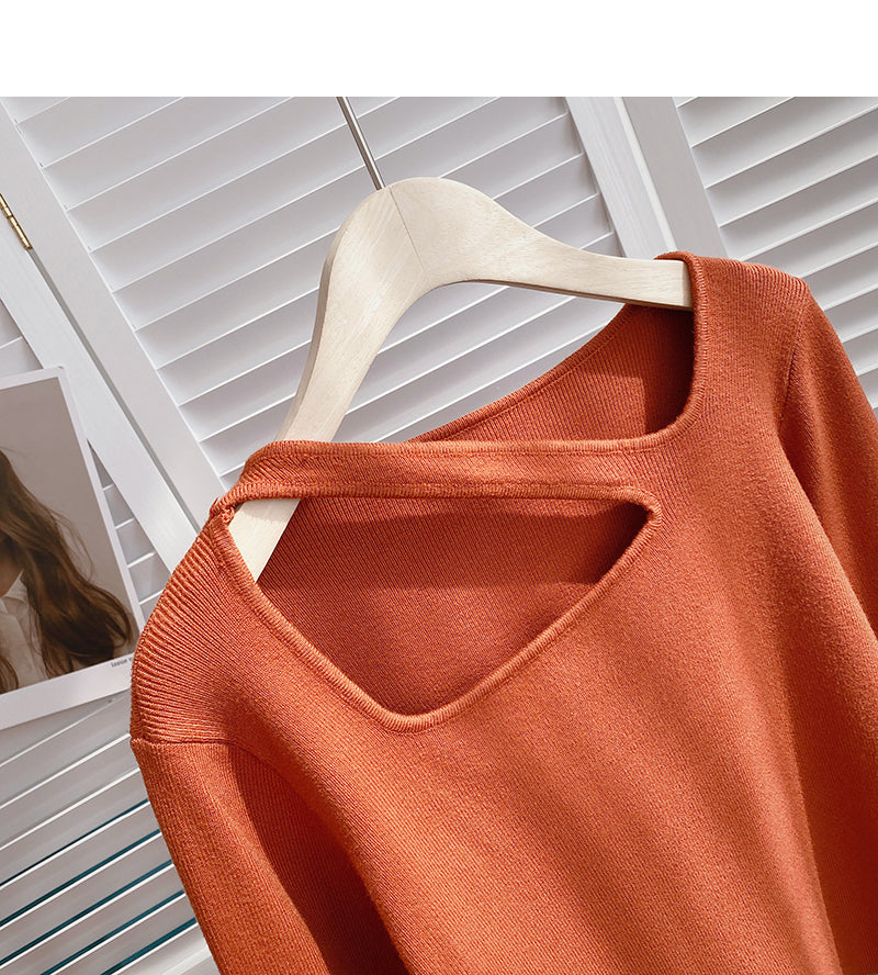Hohler Pullover mit Rundhalsausschnitt in kleinem Design 6629