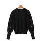 Lazy wind retro Flower Embroidered round neck Pullover Sweater  7328