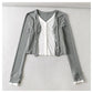 V-neck stretch slim short knit cardigan  7387