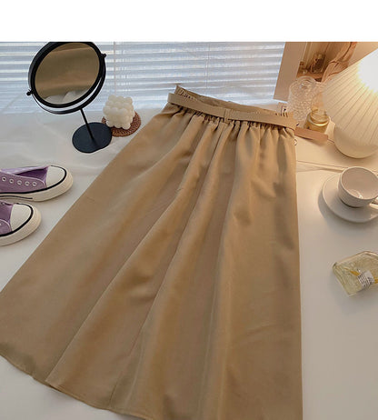 Design-Gefühl für Minderheiten im ausländischen Stil, mittellanger Rock mit hoher Taille und Gürtel 5727
