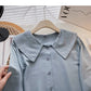 Solid color baby collar shirt long sleeve single breasted top  6422