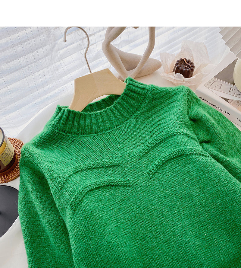 Koreanischer, fauler Stil, einfarbiger, lässiger Pullover mit langen Ärmeln 6155