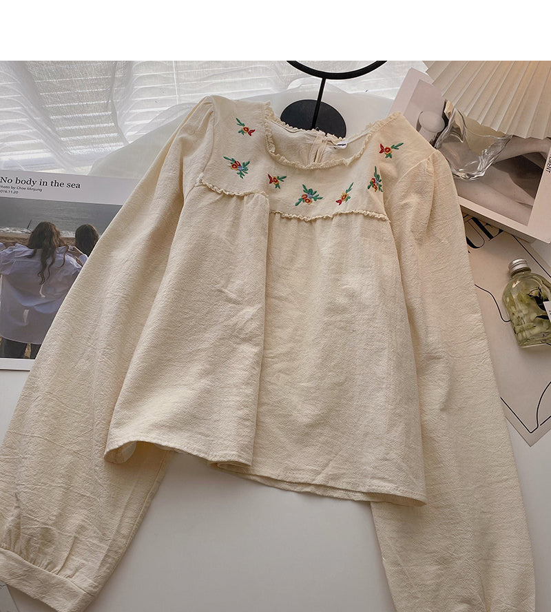Chemise bébé à manches longues et col carré brodée au design coréen 6292