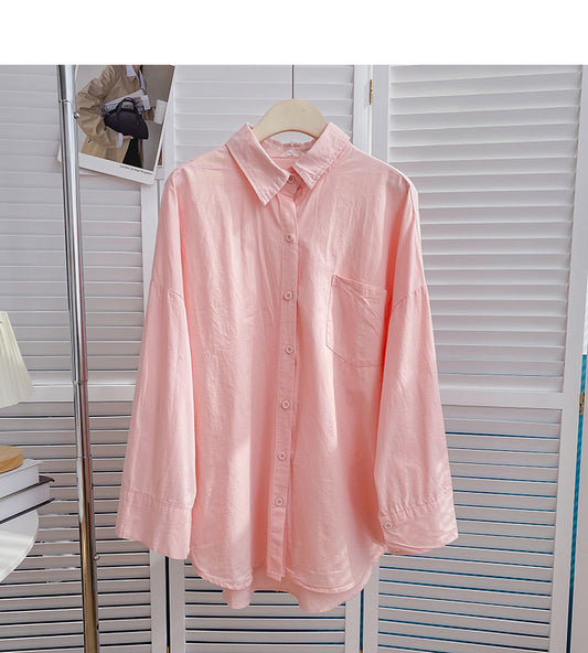 Chemise à manches longues de couleur unie, haut cardigan ample et décontracté 6426