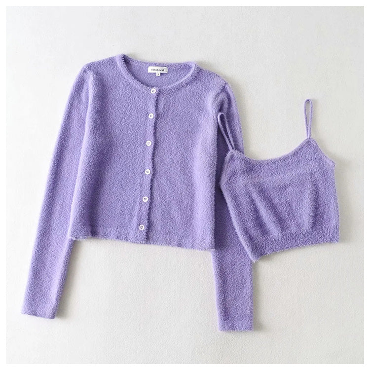 Alternder, süßer, einfarbiger Pullover-Cardigan mit einfachen Knöpfen 7210