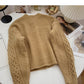Single breasted round neck Vintage twist sweater  6114