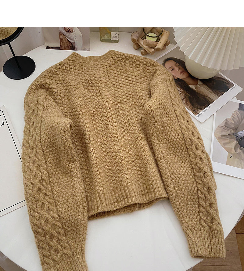 Single breasted round neck Vintage twist sweater  6114