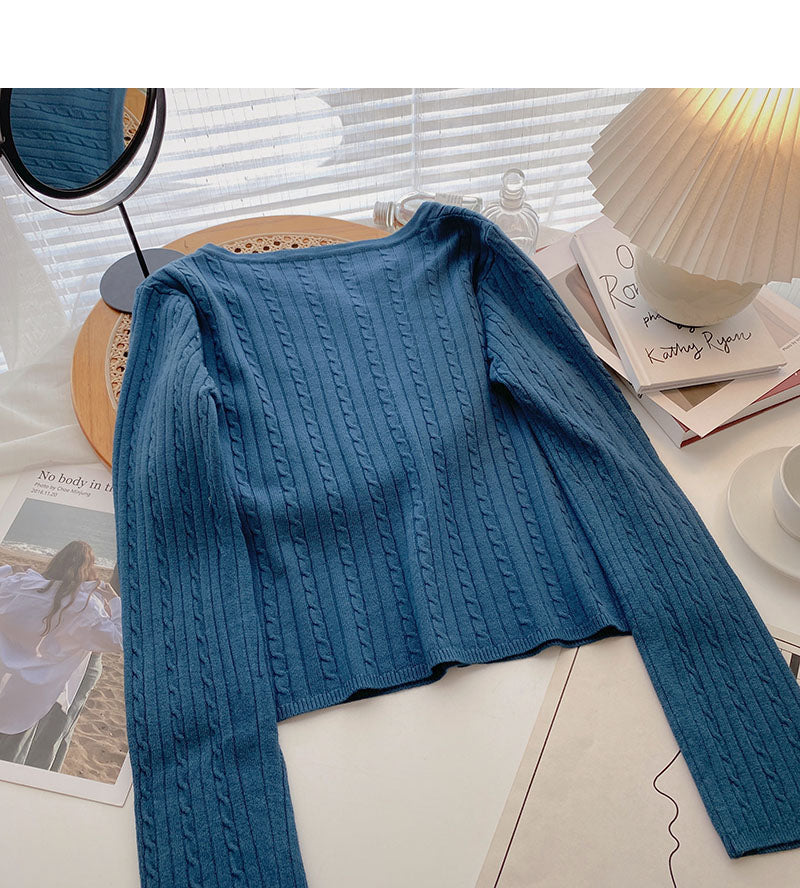 Korean minority design simple casual single breasted long sleeved top  6572