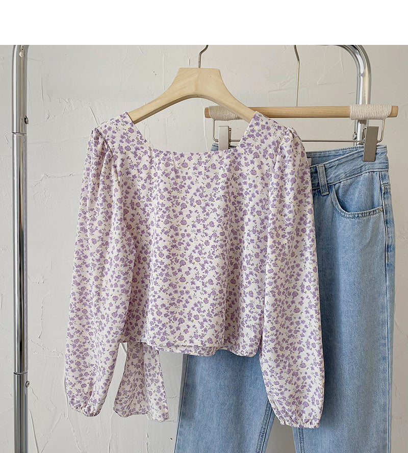 La chemise à manches longues à col carré français présente un haut fin et à la mode 6437