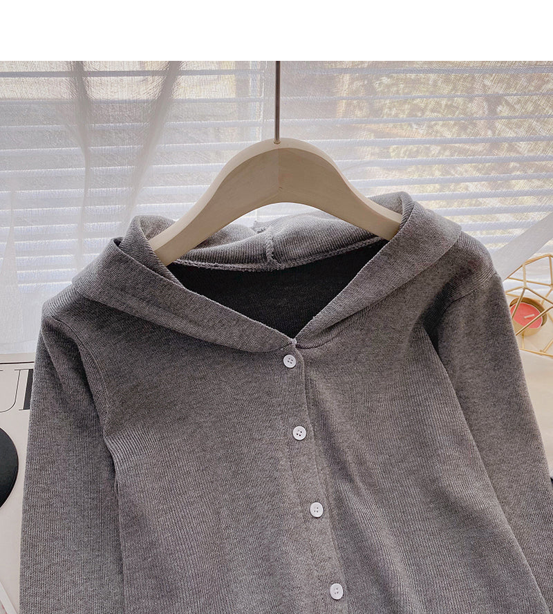Design sense sweater coat casual hooded long sleeved top  6594