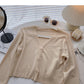Long sleeve V-neck short T-shirt solid small coat  6442